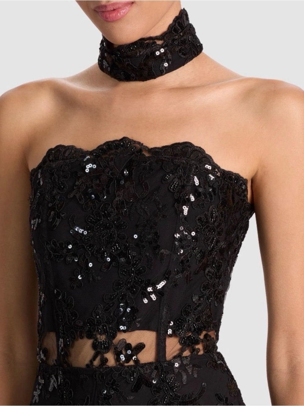 Alice + Olivia Black Strapless Lace Sheer Wide-Leg Jumpsuit Make an Offer! - Picture 3 of 4
